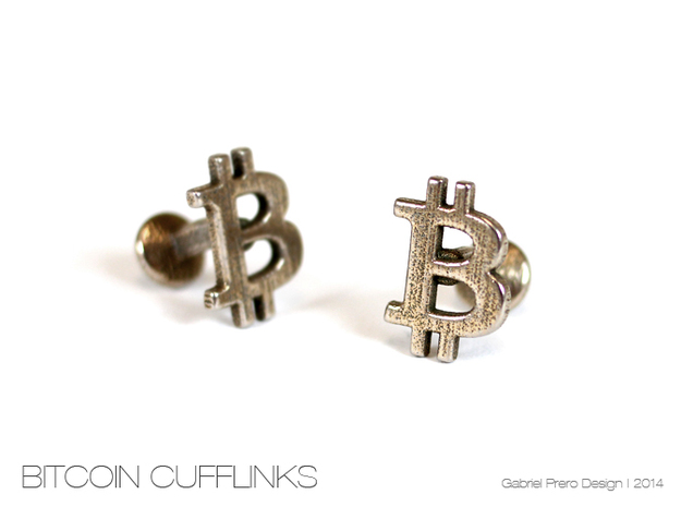 Bitcoin Cufflinks in Polished Bronzed Silver Steel