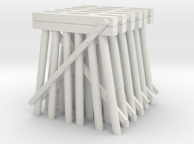 Trestle N (1:160) Six Piles Piers 6 Pack V.2 in White Natural Versatile Plastic