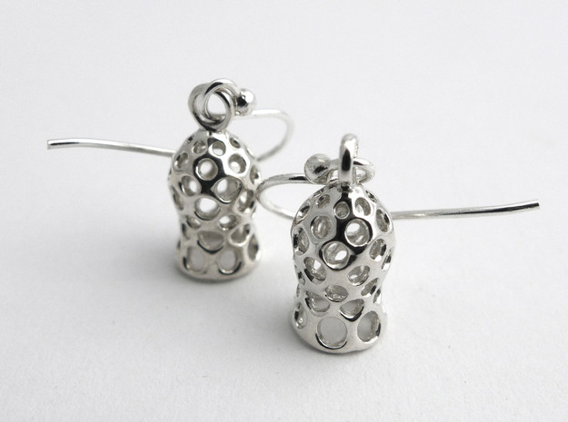 Tintinnid Dictyocysta Mitra Earrings in Polished Silver
