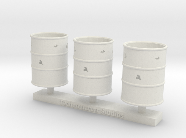 Corroded-Open Top Barrels  in White Natural Versatile Plastic