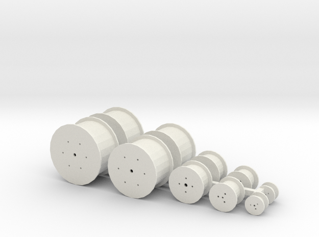 HO Scale Cable Reels Assorted in White Natural Versatile Plastic