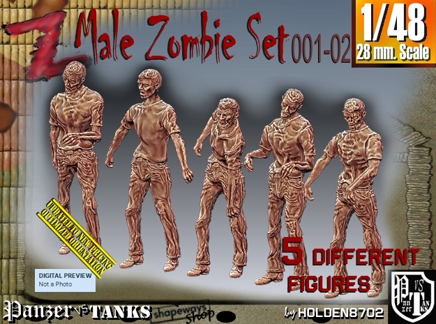 1/48 male zombie set001-02 in Tan Fine Detail Plastic