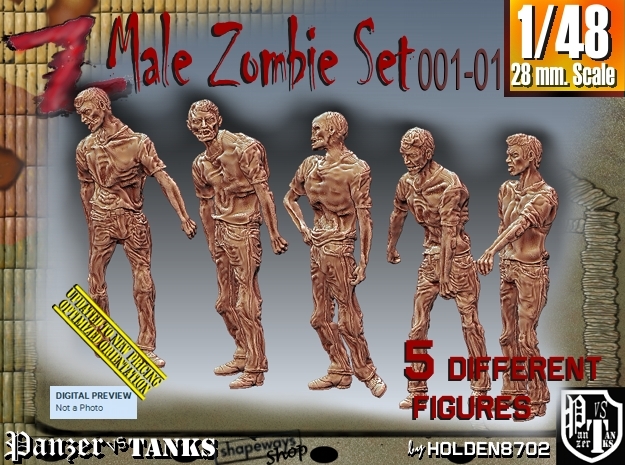 1/48 male zombie set001-01 in Tan Fine Detail Plastic
