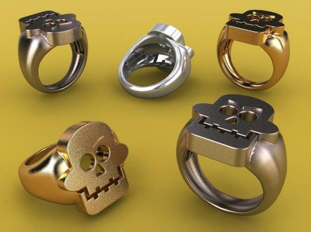 Skull III Ring in Polished Bronzed Silver Steel