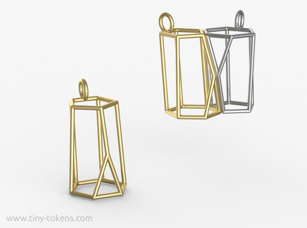 Scutoid Pendant - Version 2 (wireframe) in Polished Brass