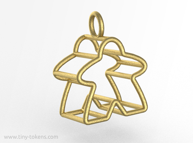 Meeple Wire-frame Pendant in Polished Gold Steel