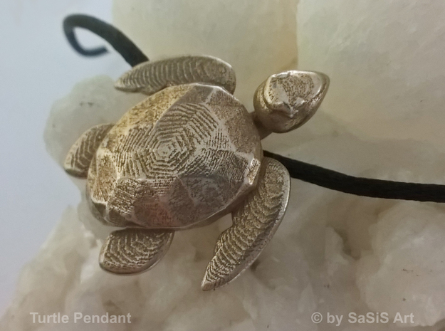 Turtle Pendant in Polished Bronzed-Silver Steel