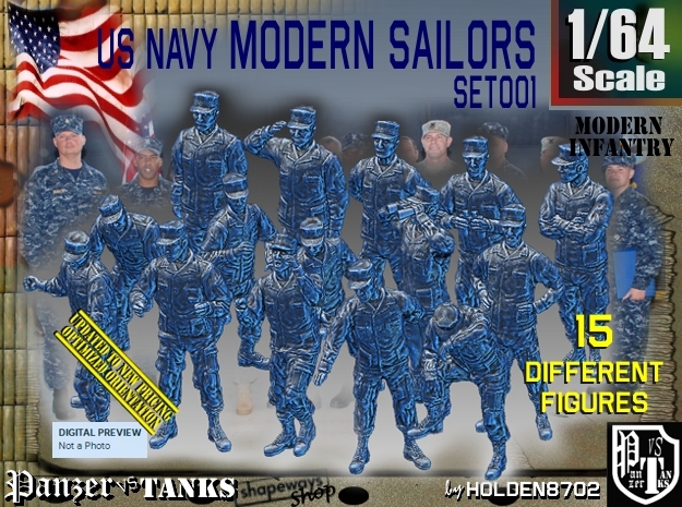 1/64 USN Modern Sailors Set001 in Tan Fine Detail Plastic