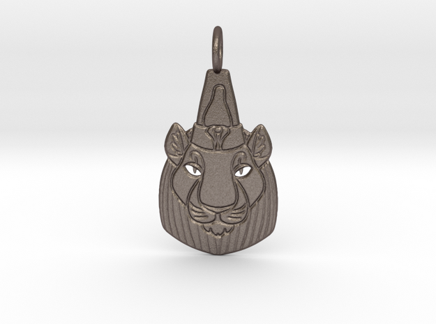 Bast-Mut or Sekhmet-Mut Pendant in Polished Bronzed-Silver Steel