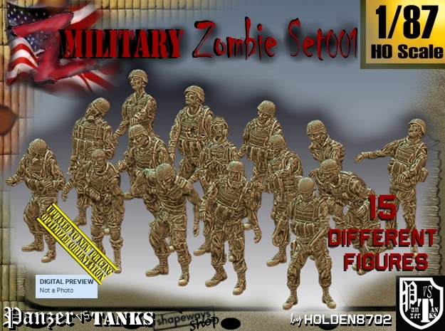 1/87 Army Zombies Set001 in Tan Fine Detail Plastic