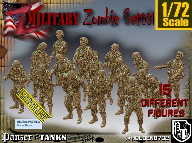 1/72 Army Zombies Set001 in Tan Fine Detail Plastic