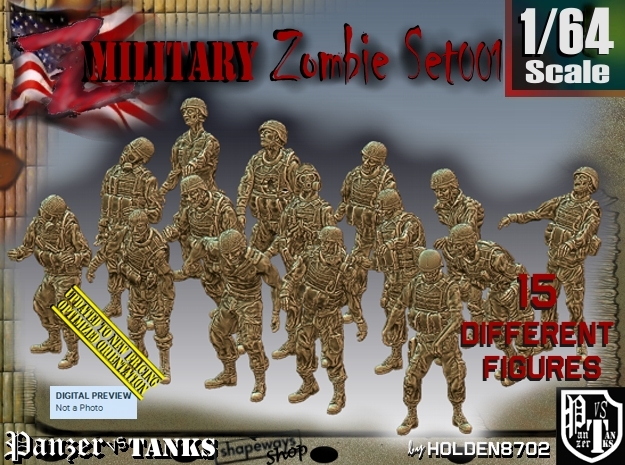 1/64 Army Zombies Set001 in Tan Fine Detail Plastic