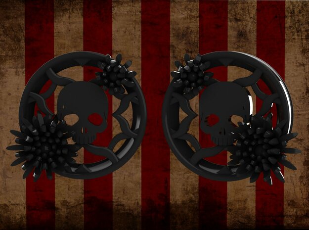 2 Inch Chrysanthemum And Skull Tunnel (right) in Matte Black Steel