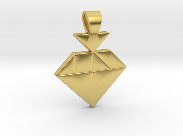 Strawberry tangram [pendant] in Polished Brass