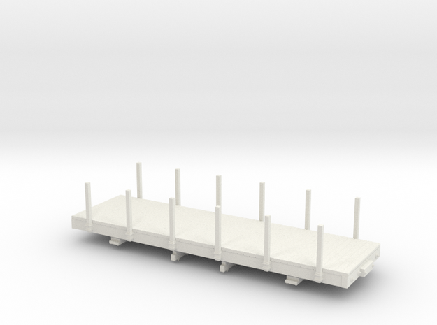 On30 24ft flatcar with stakes  in White Natural Versatile Plastic