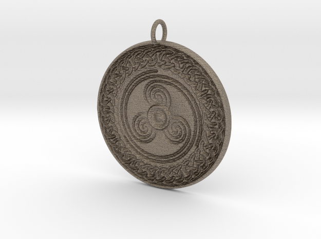 Celtic Shield Medallion - Triskelion in Matte Bronzed-Silver Steel
