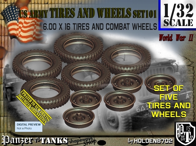 1/32 600x16 Tires+Wheels Set101 in Tan Fine Detail Plastic
