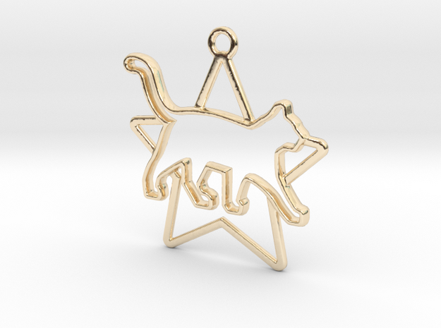 Cat & star intertwined Pendant in 14k Gold Plated Brass