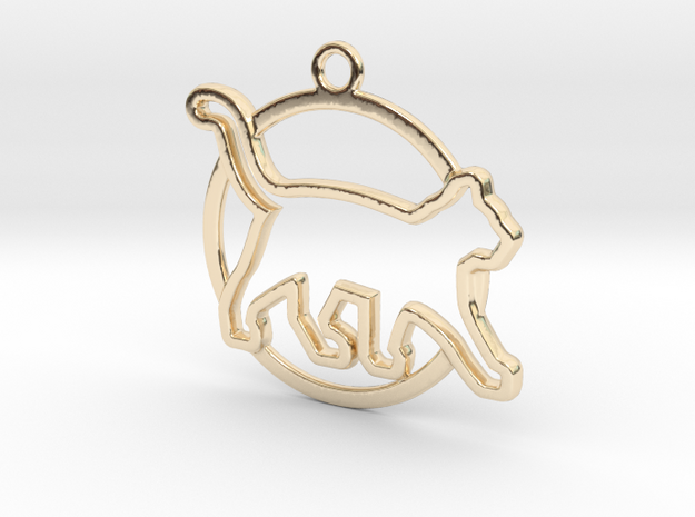 Cat & circle intertwined Pendant in 14k Gold Plated Brass