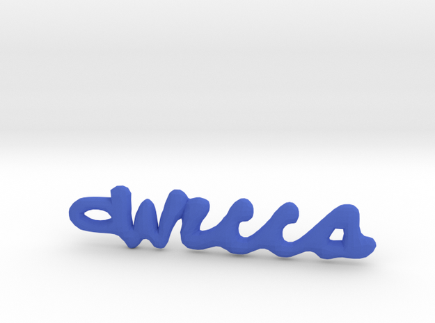 Vertical "Wicca" Word Pendant in Plastic in Blue Processed Versatile Plastic