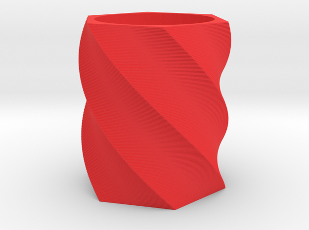 Spiral Hexagon Vase in Red Processed Versatile Plastic