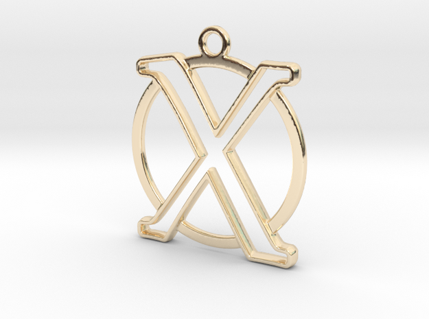 Initial X & circle monogram 35mm in 14k Gold Plated Brass