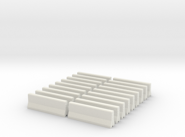 H0 / HO Scale - Barrier - Concrete / Jersey Type - in White Natural Versatile Plastic
