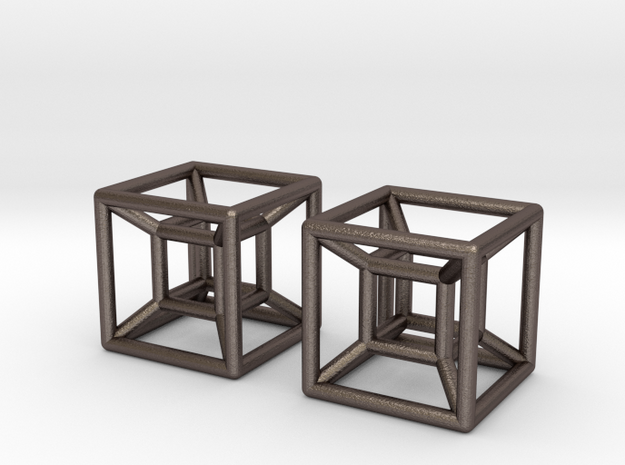 Two Hypercubes in Polished Bronzed Silver Steel