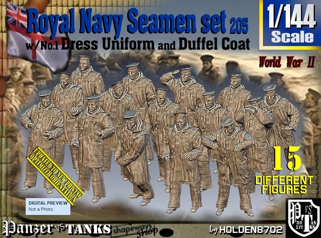 1/144 Royal Navy Seamen DC+No1 Set205 in Tan Fine Detail Plastic