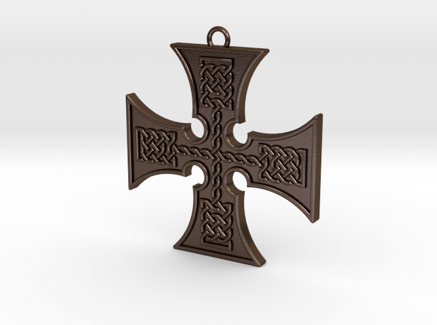 knotwork_cross_keyfob_003 in Polished Bronze Steel