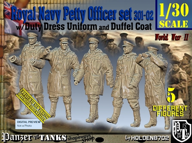 1/30 Royal Navy DC Petty OffIcer Set301-02 in White Natural Versatile Plastic