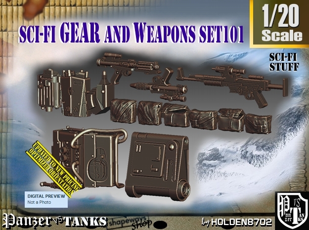 1/20 Sci-Fi Gear and weapons Set101 in Tan Fine Detail Plastic