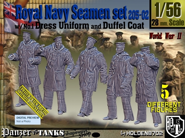 1/56 Royal Navy Seamen DC+No1 Set205-02 in Tan Fine Detail Plastic