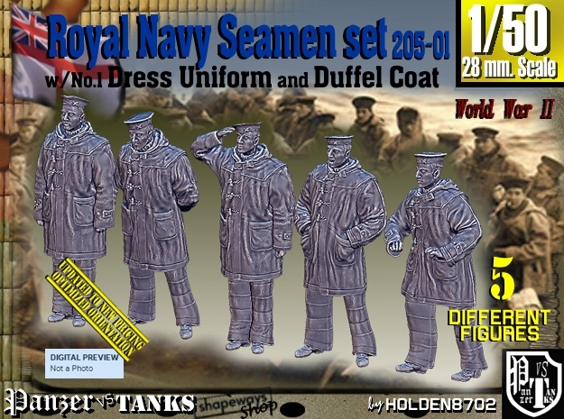 1/50 Royal Navy Seamen DC+No1 Set205-01 in Smooth Fine Detail Plastic
