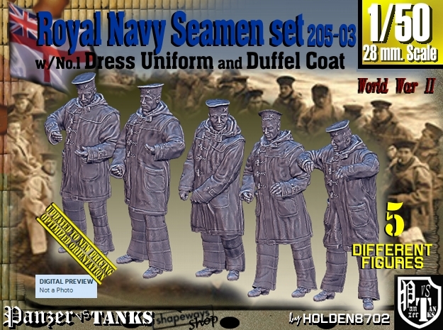 1/50 Royal Navy Seamen DC+No1 Set205-03 in Tan Fine Detail Plastic