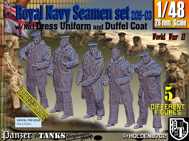 1/48 Royal Navy Seamen DC+No1 Set205-03 in Smooth Fine Detail Plastic
