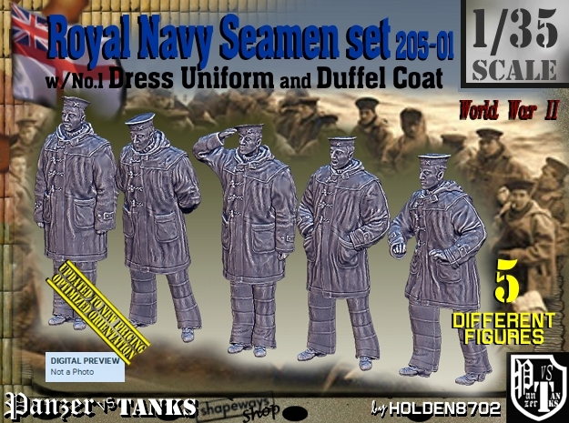 1/35 Royal Navy Seamen DC+No1 Set205-01 in Smooth Fine Detail Plastic