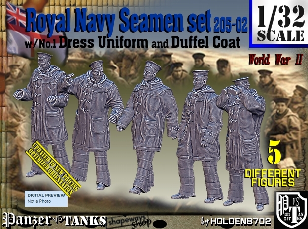 1/32 Royal Navy Seamen DC+No1 Set205-02 in Tan Fine Detail Plastic