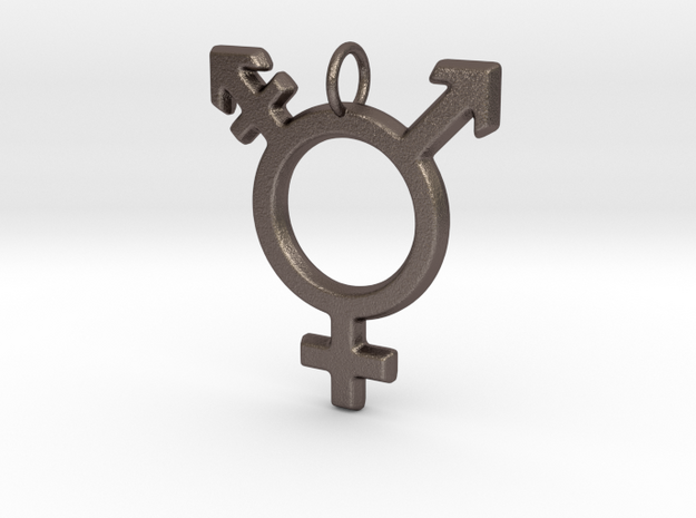 Gender Equality Pendant (V1) in Polished Bronzed-Silver Steel