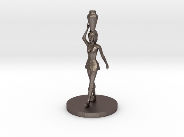Woman with Vase on Her Head (28mm Scale Miniature) in Polished Bronzed-Silver Steel