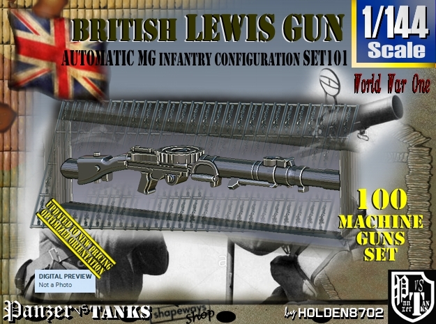 1/144 Lewis Auto Machine Gun Infantry Set101 in Smoothest Fine Detail Plastic