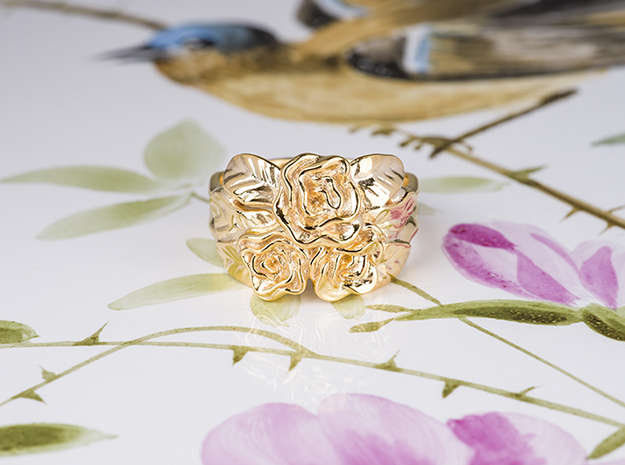 Romantic Rose Flower Swedish Jewelry Women Ring  in 18k Gold Plated Brass: 7 / 54