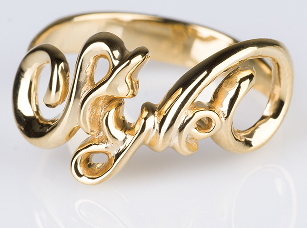 Elegant Script Style Gueen Stylist Statement Ring  in 18k Gold Plated Brass: 8 / 56.75