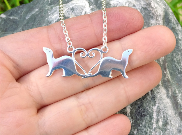 Double Ferret Pendant  in Polished Silver