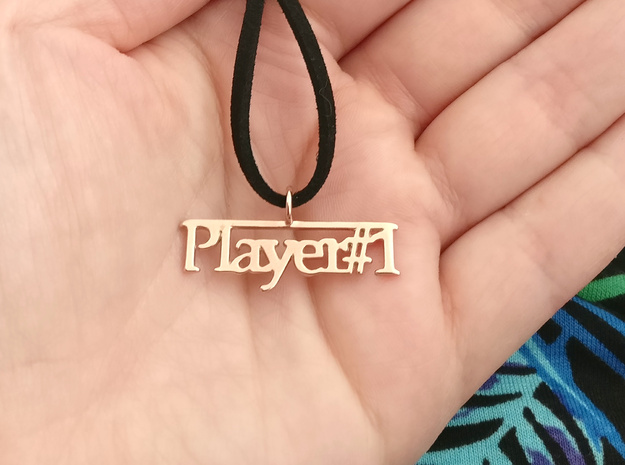 Player 1 gamers pendant necklace in 14k Rose Gold Plated Brass