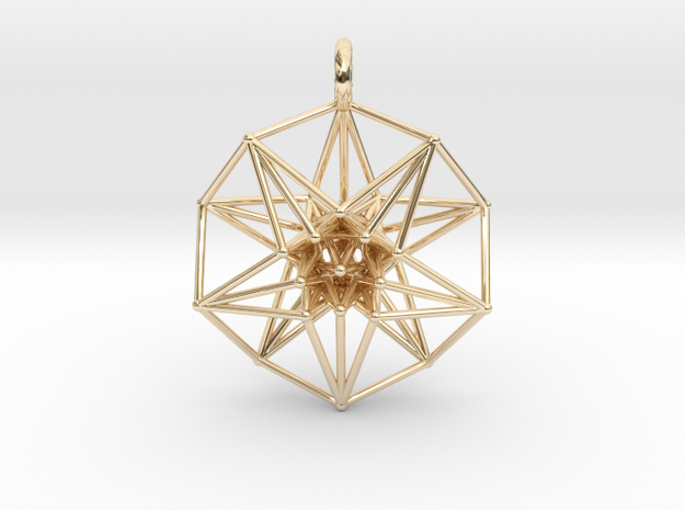 5d hypercube toroidal projection -37mm  in 14k Gold Plated Brass: Small