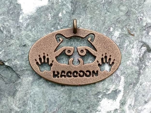 Raccoon pendant, trash panda in Polished Bronze Steel