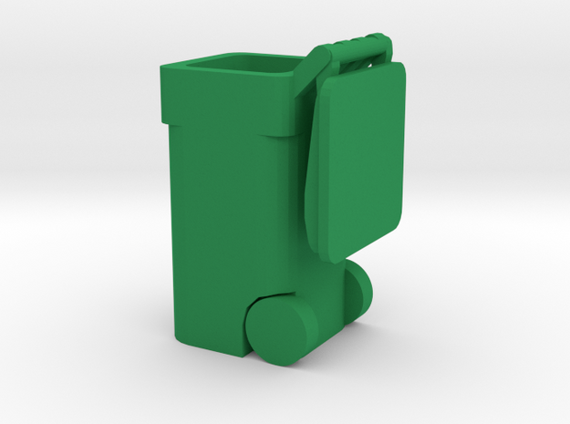 Trash Cart 64 gal Lid Open- HO 87:1 Scale in Green Processed Versatile Plastic