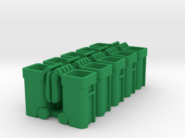Trash Cart Open - HO 87:1 Scale Qty (10) in Green Processed Versatile Plastic