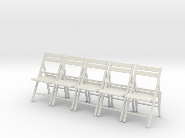 5 1:24 Wooden Folding Chairs in White Natural Versatile Plastic